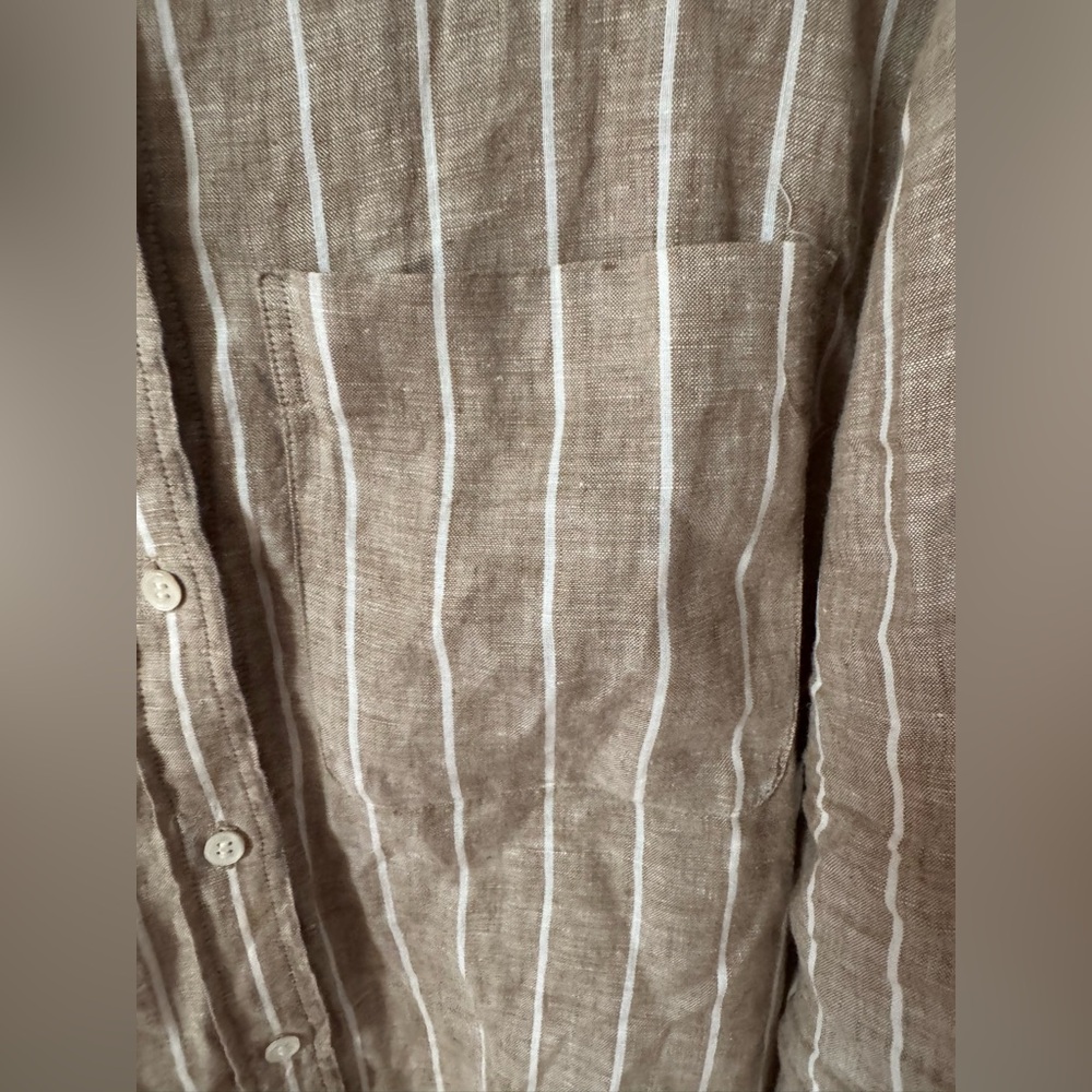 Banana Republic The Boxy Tan Cropped Linen Shirt Blouse Size Medium Runs Big - Picture 4 of 8